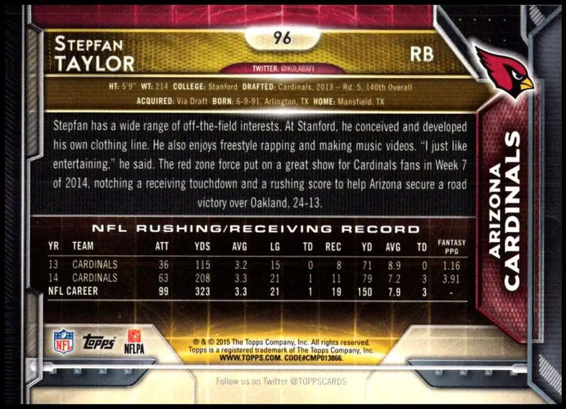2015 Topps #96 Stepfan Taylor NM-MT Arizona Cardinals Football Card