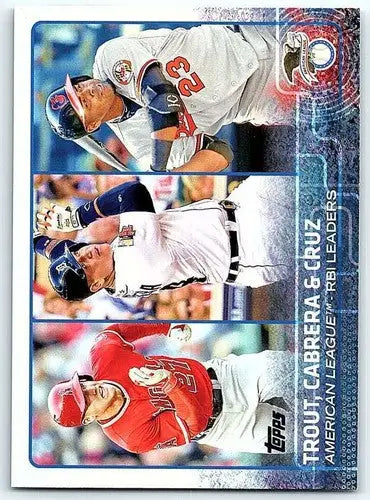 Original gloss baseball trading card featuring Mike Trout Nelson Cruz League Leaders