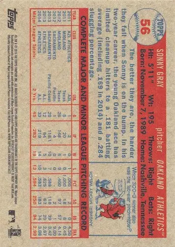 Sonny Gray baseball card back showing original gloss from 2015 Topps Archives ID 24373