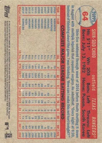 Shin-Soo Choo baseball card from 2015 Topps Archives with original gloss