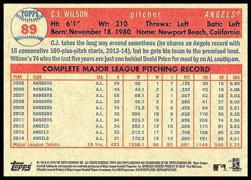 2015 Topps Archives #89 C.J. Wilson NM-MT Angels (1957 Topps) ID:73292 - Baseball Card Single