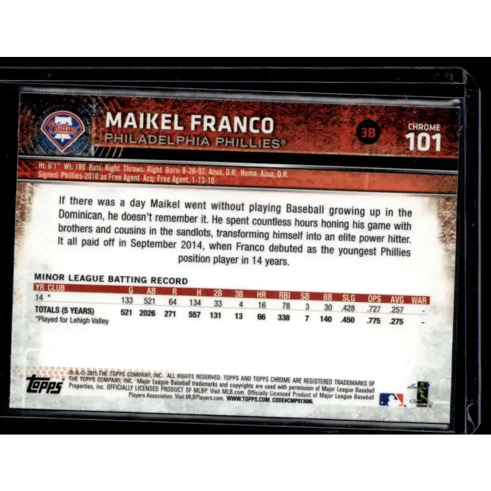 2015 Topps Chrome #101 Maikel Franco Prism Refractor NM-MT - Baseball Card Single