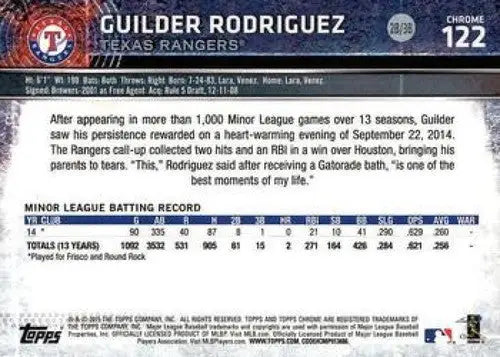2015 Topps Chrome #122 Guilder Rodriguez NM-MT RC Rookie Rangers ID:4281 - Baseball Card Single