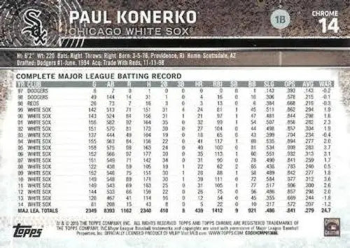 2015 Topps Chrome #14 Paul Konerko NM-MT White Sox ID:4273 - Baseball Card Single