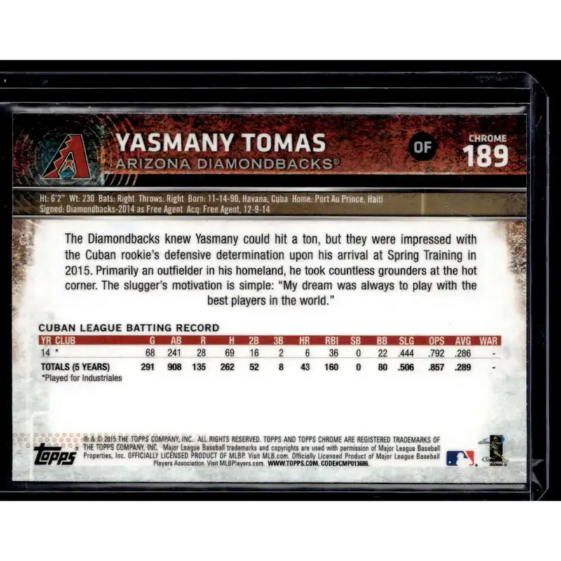2015 Topps Chrome #189 Yasmany Tomas NM-MT - Baseball Card Single
