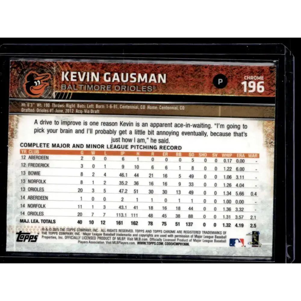 2015 Topps Chrome #196 Kevin Gausman Prism Refractor NM-MT - Baseball Card Single