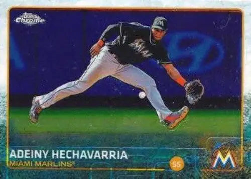Original gloss baseball card of Adeiny Hechavarria from 2015 Topps Chrome Marlins