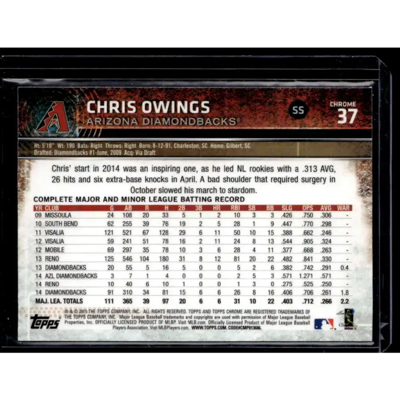 2015 Topps Chrome #37 Chris Owings Prism Refractor NM-MT - Baseball Card Single