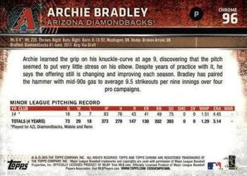 2015 Topps Chrome #96 Archie Bradley NM-MT RC Rookie Diamondbacks ID:4279 - Baseball Card Single