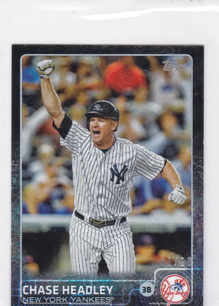 Baseball player in New York Yankees uniform celebrating, 2015 Topps Chrome Mini card