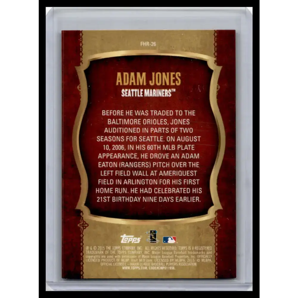 2015 Topps #FHR-26 Adam Jones NM-MT Seattle Mariners Baseball Card - Baseball Card Single