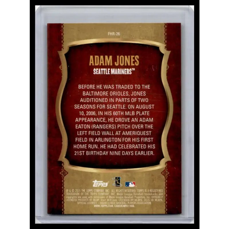 2015 Topps #FHR-26 Adam Jones NM-MT Seattle Mariners Baseball Card - Baseball Card Single
