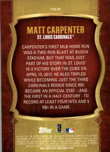 Matt Carpenter baseball card back with home run details and original gloss from 2015 Topps