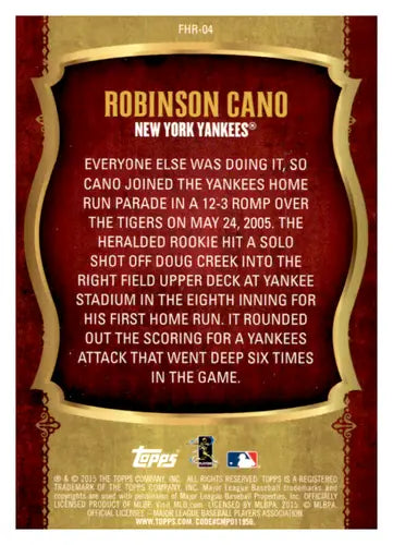 2015 Topps First Home Run Gold #FHR-04 Robinson Cano NM-MT Yankees ID:45005 - Baseball Card Single