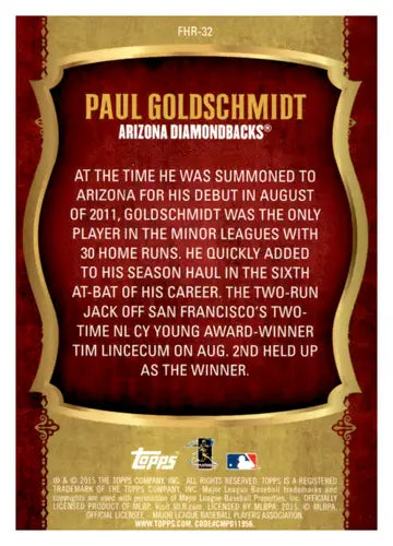 2015 Topps First Home Run Gold #FHR-32 Paul Goldschmidt NM-MT Diamondba ID:45004 - Baseball Card Single