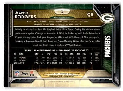 2015 Topps Football Aaron Rodgers #1a Green Bay Packers - Football Card Single