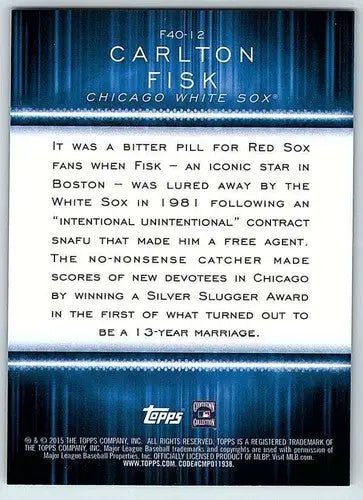 2015 Topps Free Agent 40 #F40-12 Carlton Fisk NM-MT White Sox - Baseball Card Single