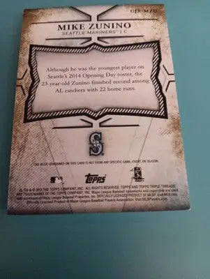 2015 Topps - Game Used. Relic. Seattle Mariners. Mike Zunino UJR-MZU. NRMT+ - Baseball Card Single