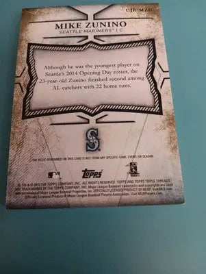 2015 Topps - Game Used. Relic. Seattle Mariners. Mike Zunino UJR-MZU. NRMT+ - Baseball Card Single