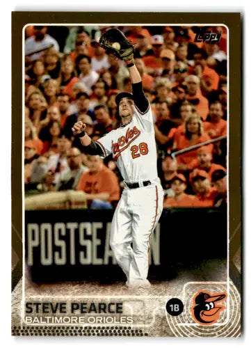 Original gloss Topps Gold baseball card of Steve Pearce from 2015 Topps Gold series
