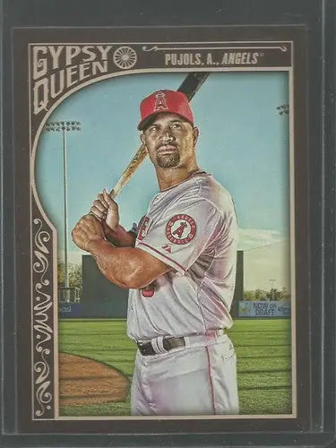 Original gloss of 2015 Topps Gypsy Queen Albert Pujols Angels baseball card with bat