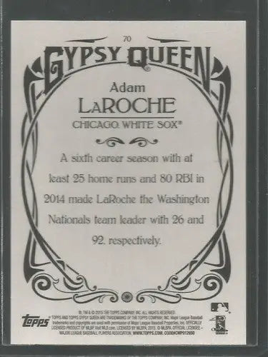 Baseball card back of 2015 Topps Gypsy Queen Adam LaRoche White Sox ID 14738
