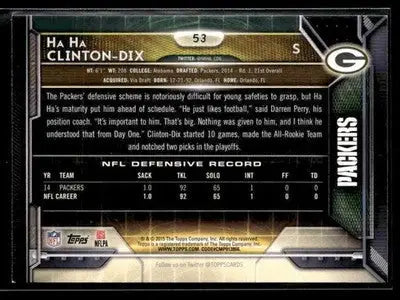 2015 Topps Ha Ha Clinton-Dix #53 Green Bay Packers - Football Card Single