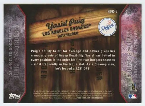 2015 Topps Heart of the Order #HOR-6 Yasiel Puig NM-MT Dodgers ID:81523 - Baseball Card Single