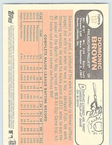 2015 Topps Heritage #137 Domonic Brown NM-MT Phillies ID:4318 - Baseball Card Single
