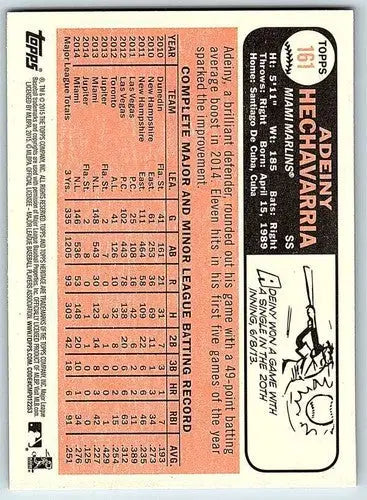 Baseball card back from Topps Heritage featuring Adeiny Hechavarria with original gloss