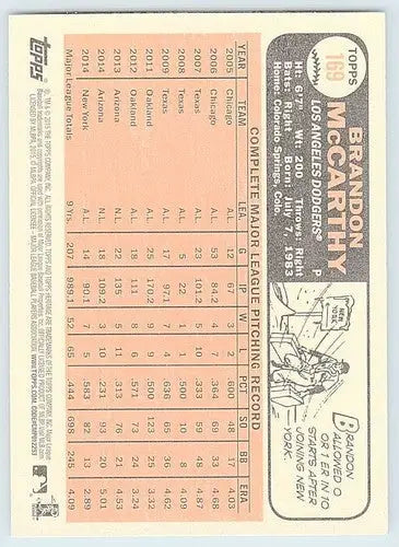 Original gloss Baseball trading card of Brandon McCarthy from Topps Heritage 2015