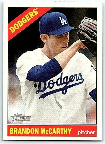 Original gloss baseball card featuring Brandon McCarthy pitching for Dodgers from Topps Heritage