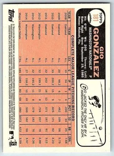 2015 Topps Heritage #181 Gio Gonzalez NM-MT Nationals ID:4357 - Baseball Card Single