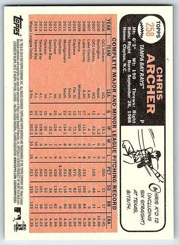 2015 Topps Heritage #258 Chris Archer NM-MT Rays ID:4379 - Baseball Card Single