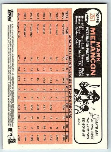 2015 Topps Heritage #261 Mark Melancon NM-MT Pirates ID:72551 - Baseball Card Single