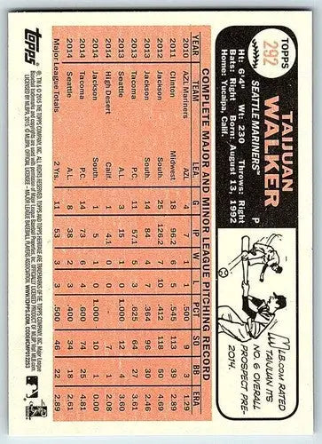 Original gloss of Taijuan Walker baseball card from 2015 Topps Heritage Mariners