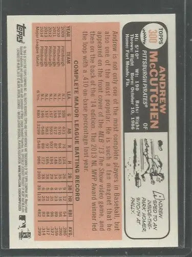 Original gloss Andrew McCutchen baseball card from Topps Heritage 2015 Pirates season
