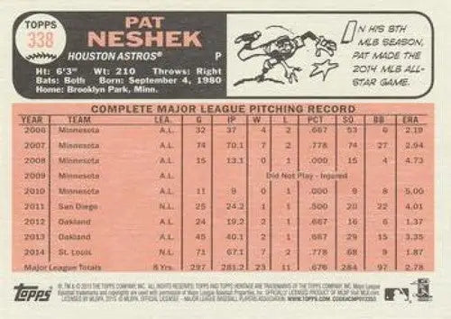 2015 Topps Heritage #338 Pat Neshek NM-MT Astros ID:4394 - Baseball Card Single
