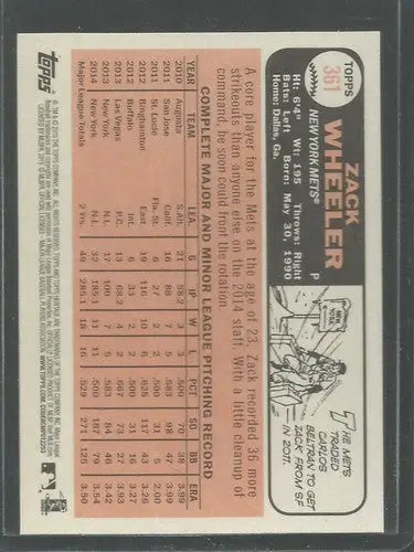 Original gloss Zack Wheeler baseball card from 2015 Topps Heritage Mets collection