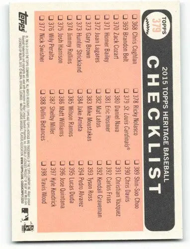 Topps Heritage St. Louis Cardinals baseball card checklist with original gloss and NM-MT quality