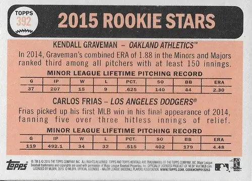 2015 Topps Heritage #392 Carlos Frias/Kendall Graveman NM-MT RC Rookie ID:71935 - Baseball Card Single