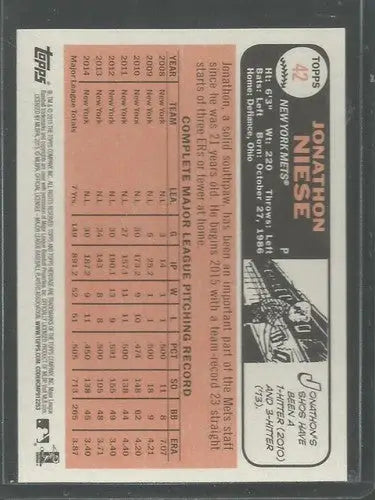 2015 Topps Heritage Jonathon Niese baseball card with original gloss and Mets ID 4302