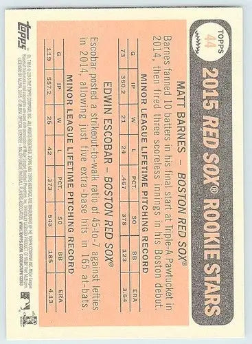 2015 Topps Heritage #44 Edwin Escobar/Matt Barnes NM-MT RC Rookie Red So ID:4303 - Baseball Card Single