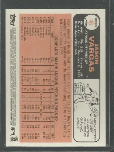 Original gloss 2015 Topps Heritage Jason Vargas Royals baseball card image