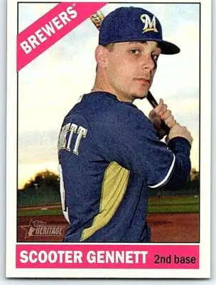 Original gloss of Scooter Gennett baseball card from 2015 Topps Heritage Brewers