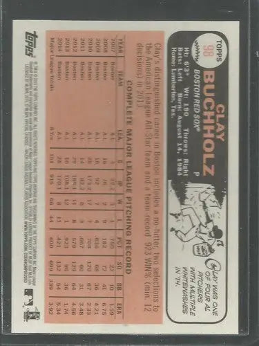 Original gloss 2015 Topps Heritage Clay Buchholz baseball card featuring Red Sox ID 4312