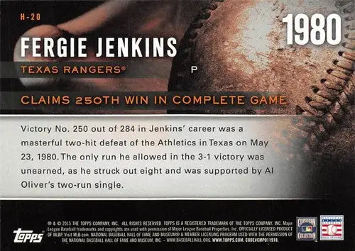 Fergie Jenkins baseball card from 2015 Topps Highlight Of The Year series