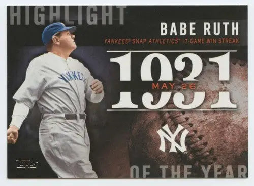 2015 Topps Highlight of the Year #H-33 Babe Ruth NM-MT Yankees ID:72917 - Baseball Card Single