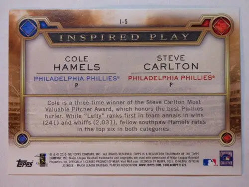 Original gloss Topps Inspirations baseball card featuring Steve Carlton and Cole Hamels