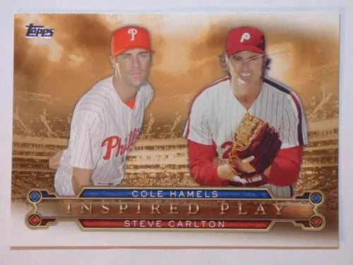 Baseball card featuring Cole Hamels and Steve Carlton from 2015 Topps Inspirations Duals